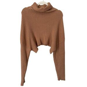 Mimosa Cropped Sweater Size Small Ribbed Long Sleeve Turtleneck Pullover Neutral